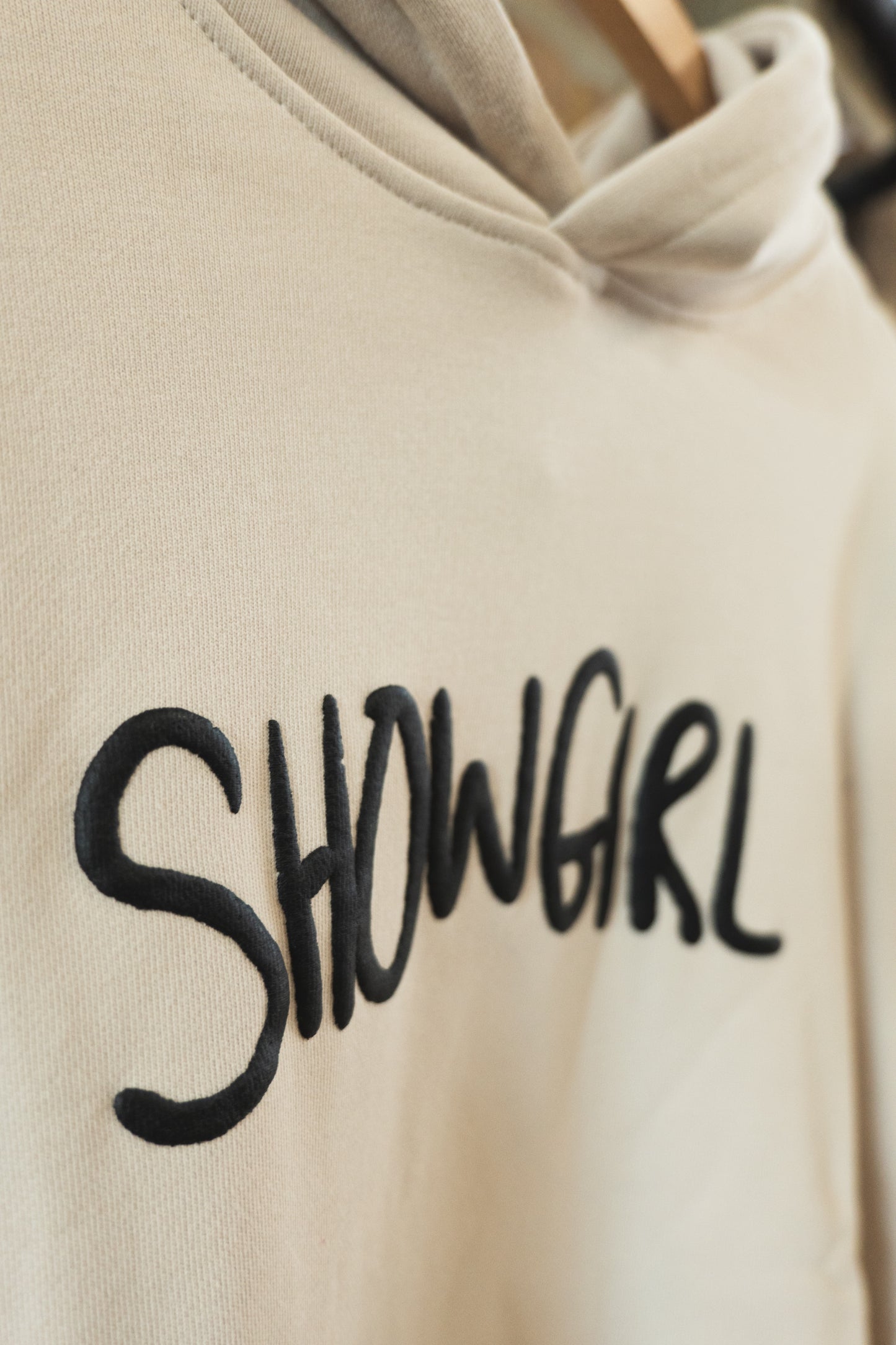 SHOW GIRL PUFF BEIGE OVERSIZED DROP SHOULDER HOODIE